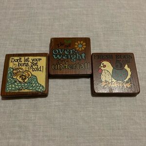 3 VTG WOOD Magnets HandPainted & Signed By Artist “Rose” Farmhouse Chicken Hen